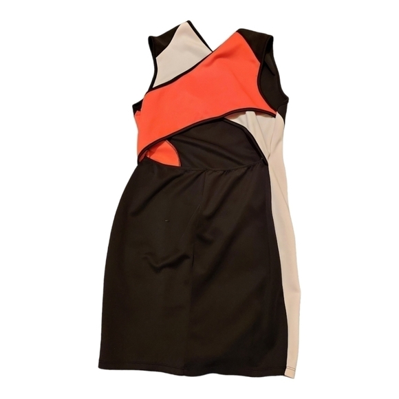 Cameo USA Sexy Cut Out Dress Orange Red Black Size L Midi EUC Stretch - Picture 2 of 4